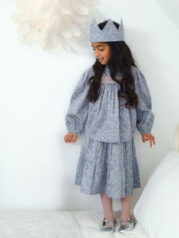 EARLY SUNDAY - Blue Cotton Satin Printed Casual Skirt