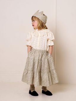 EARLY SUNDAY - Cream Cotton Satin Printed Casual Skirt