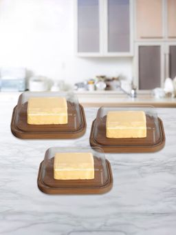 The Better Home - Borosilicate Glass Wooden Lid Butter Dish (Dark Brown)