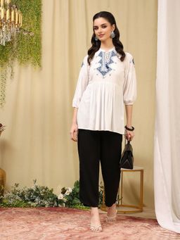 Nayam by lakshita - White Viscose Rayon Embroidered Top