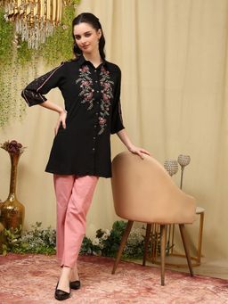 Nayam by lakshita - Black Embroidered A-Line Kurti