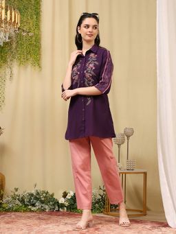 Nayam by lakshita - Purple Embroidered A-Line Kurti