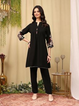 Nayam by lakshita - Women Black A-Line Crepe Calf Length Kurta and Pant (Set of 2)