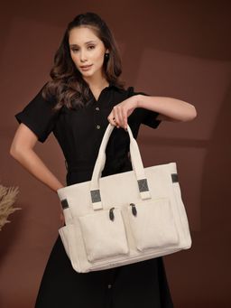 Anekaant - Timber And Thread Off White Jute Solid Tote Bag