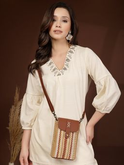 Anekaant - Earth Knots Tan Jute Striped Mini Sling Bag