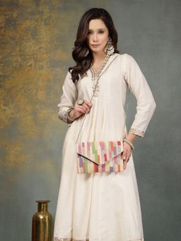 Anekaant - Mod Stitch Off White Embellished Satin Clutch