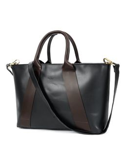 Celtic - Premium Export Dual-Tone Leather HandBag with Detachable Strap-Black