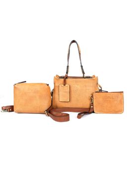 Celtic - Leather 3-Piece HandBag with Detachable Strap With Crossbody And Pouch-Tan