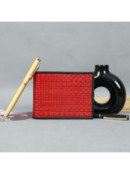 Celtic - Handwoven Genuine Leather Bi-Fold Wallet - Red-Red