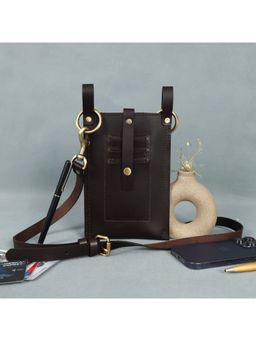 Celtic - Genuine Leather Crossbody Phone Bag-Brown