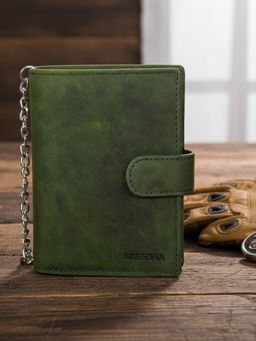 Sassora - Genuine Leather Rfid Blocking Biker Wallet-Green (Large)