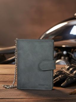 Sassora - Genuine Leather Rfid Blocking Biker Wallet-Grey (Large)