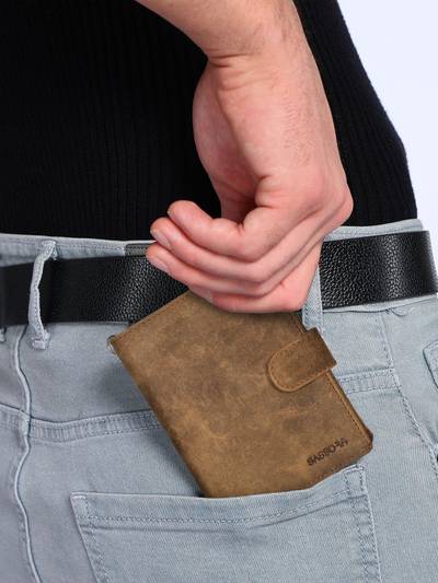 Genuine Leather Rfid Blocking Biker Wallet-Beige (Large)