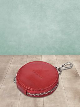 Sassora - Red Round Compact Case For Earphones, Jewelry And Coin Pouch (Small)