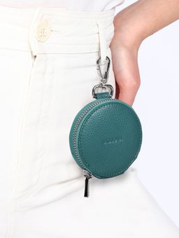 Sassora - Teal Round Compact Case For Earphones, Jewelry And Coin Pouch (Small)