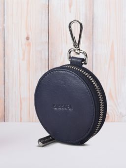 Sassora - Navy Blue Round Compact Case For Earphones, Jewelry And Coin Pouch (Small)