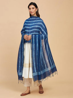 Fabindia - Indigo Cotton Silk Striped Dabu Dupatta
