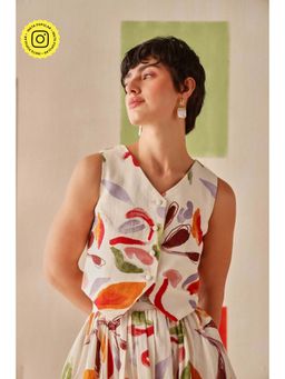 Sage By Mala - Palette White Floral Printed Waistcoat