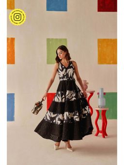 Sage By Mala - Black Printed Elara Dress with Belt (Set of 2)