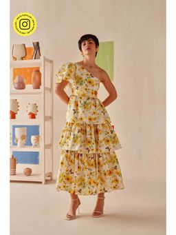Sage By Mala - Yellow Floral Printed Zahara Dress