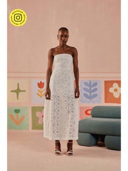 Sage By Mala - White Embroidered Strapless Nysa Dress