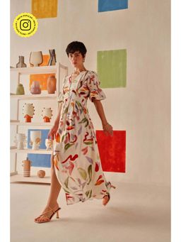 Sage By Mala - Cream Floral Printed Ivara Dress