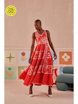 Sage By Mala - Orange Printed Ignis Dress with Belt (Set of 2)