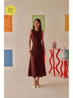 Sage By Mala - Brown Solid Rhea Midi Dress