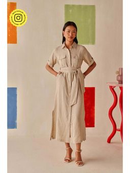 Sage By Mala - Beige Solid Dune Shirt Dress