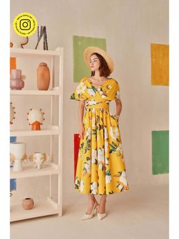Sage By Mala - Yellow Floral Printed Magnolia Dress