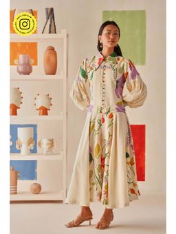 Sage By Mala - Cream Floral Printed Jardin Dress