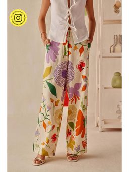 Sage By Mala - Zoya Cream Printed Casual Trouser