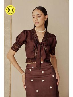 Sage By Mala - Colette Brown Lace Bow Top