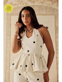 Sage By Mala - Mirabeau White Polka Dot Top