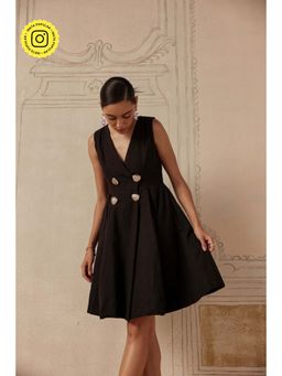Sage By Mala - Women Black Cotton Midi Dress