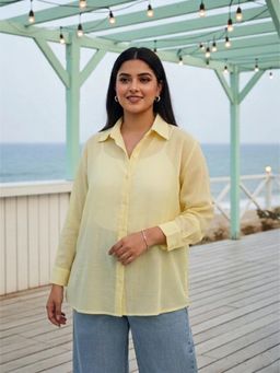 Qurvii - Light Yellow Cotton Oversize Shirt