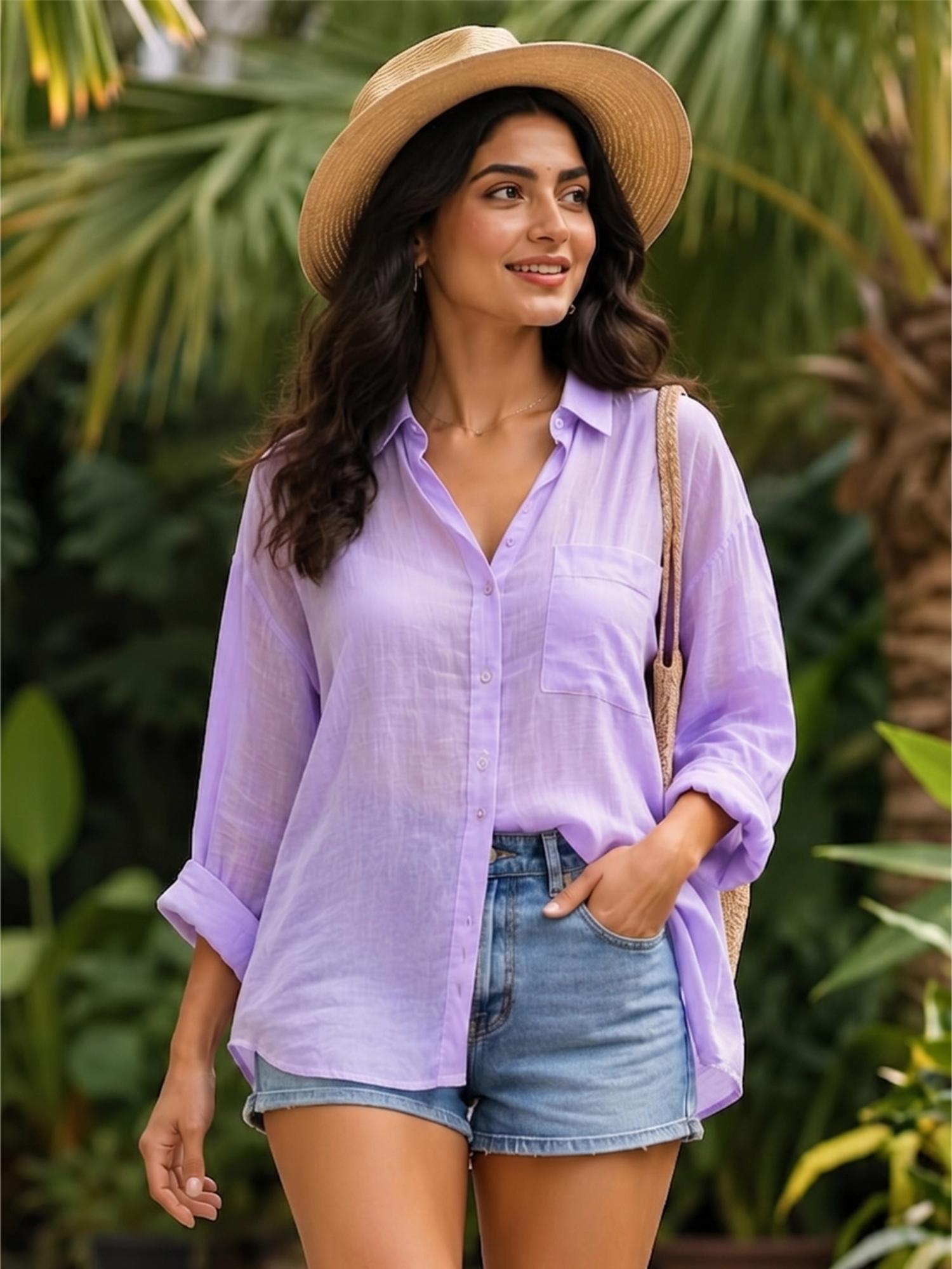 qurvii Lavender Cotton Regular Shirt-picture-10
