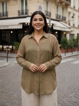 Qurvii - Olive Cotton Regular Shirt