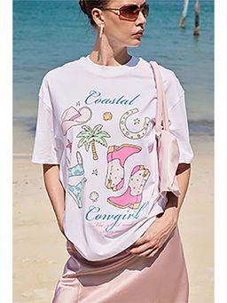 Bonkers Corner - Coastal Cowgirl White Oversized T-Shirt for Women