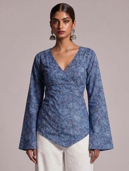 NISHORAMA - Riwaya Bell Sleeved Top Blue
