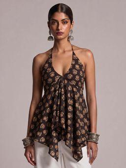 NISHORAMA - Saral Asymmetrical Tie-Up Top Black