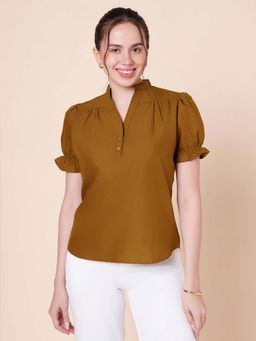 Style Quotient - Women Solid Polycotton Semi Formal Tan Top