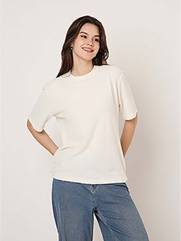 BLNK - Off-White Textured Casual Half-Sleeve Top