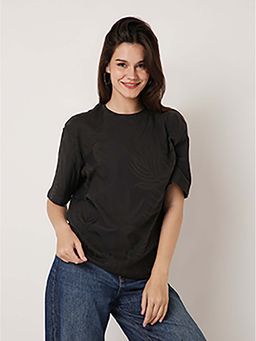 BLNK - Charcoal Jacquard Leaf Print Casual T-Shirt