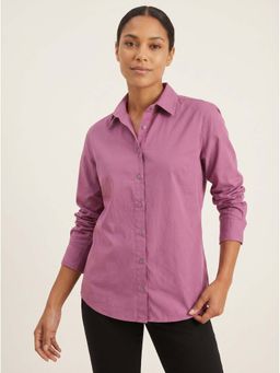 Moomaya - Womens Cotton Button Front Shirt Pink