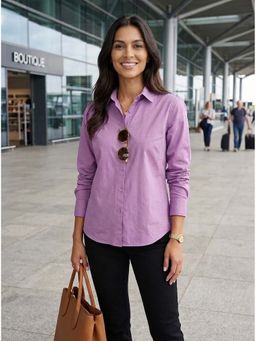 Moomaya - Womens Cotton Button Front Shirt Mauve