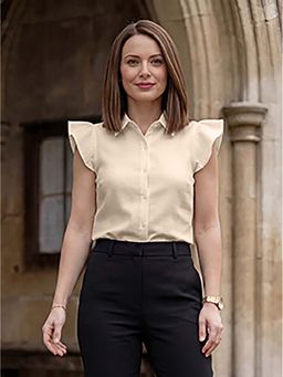 Style Quotient - Women Solid Off White Polyester Formal Shirt