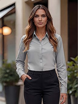 Style Quotient - Women Grey Solid Polyester Formal Shirt