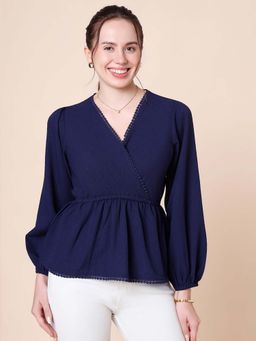Style Quotient - Women Solid Navy Polyester Top