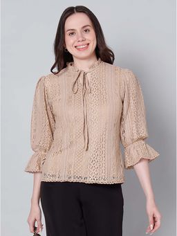 Style Quotient - Women Brown Lace Smart Casual Top